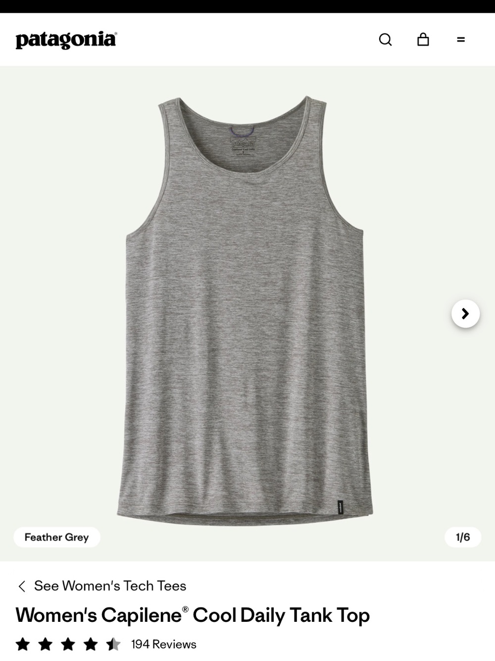 Patagonia Women's Capilene Cool Daily Tank Top Feathered Gray Size Small